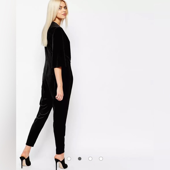 Monki Velvet Black Wrap Front Gothic Jumpsuit women’s size XS - Picture 2 of 16